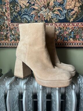 Dolce Vita Beige Suede Platform Ankle Boots